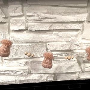 Handmade miniature blush beanie hat and wood bead garland